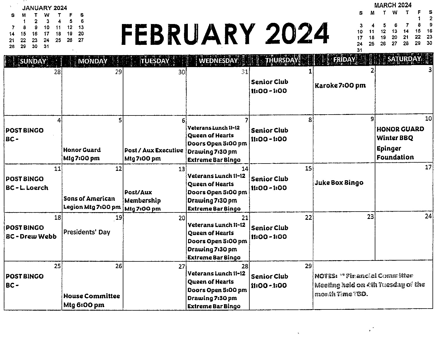 EVENTS CALENDAR American Legion Post 581